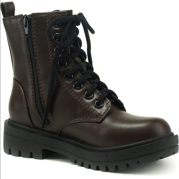 Brown Lace up Combat Boots - Picture 5 of 9